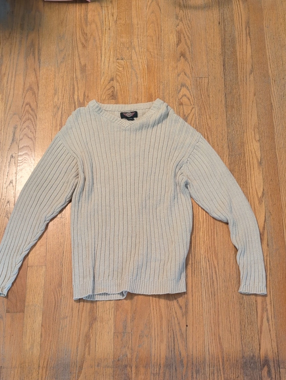 Men's Ribbed Crewneck Sweater in Light Beige